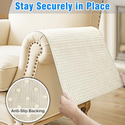 Couch Arm Covers, Sofa Arm Covers, Waterproof Armrest Cover for Sofa, Armchair, Loveseat, Headrest Cover, Non-Slip Recliner Arm Cover, Arm Chair Covers Set of 2 (Beige, 19"×19") - color: Beige, size: 19" x 19" - 2 pcs