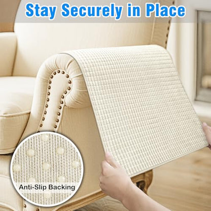Couch Arm Covers, Sofa Arm Covers, Waterproof Armrest Cover for Sofa, Armchair, Loveseat, Headrest Cover, Non-Slip Recliner Arm Cover, Arm Chair Covers Set of 2 (Beige, 19"×19") - color: Beige, size: 19" x 19" - 2 pcs