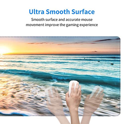 Large Mouse Pad Gaming Mousepad XL Sunrise Beach Wave Desk Mat Mouse Pad Long 31.5x11.8 in Extended Big Mousepad Waterproof Desk Pad with Non-Slip Base and Stitched Edges Computer Keyboard Mat - color: Sunrise Beach Wave