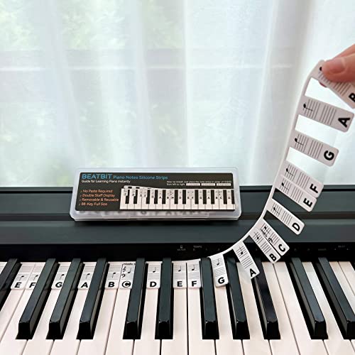 BEATBIT Piano Notes Guide for Beginner, Removable Piano Keyboard Note Labels for Learning, 88-Key Full Size, Made of Silicone, No Need Stickers, Reusable and Comes with Box (Classic Black） - color: Black, size: Classic