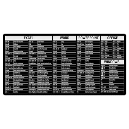 CounterArt Black & White Large Waterproof Desk Protector with Office Windows Function Cheat Sheet 32” x 16” Made in The USA Desk Mat Office Mat Large Mouse Pad - color: Black & White