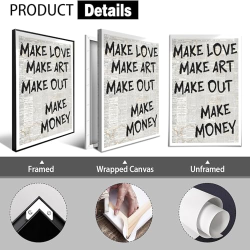 Black Framed Black And White Newspaper Canvas Posters Make Love Make Art Make Out Make Money Wall Art Positive Inspirational Prints Painting For Living Room Bedroom Wall Decor 16x24in - color: Multi 05, size: 16"L x 24"W, style: Black Framed