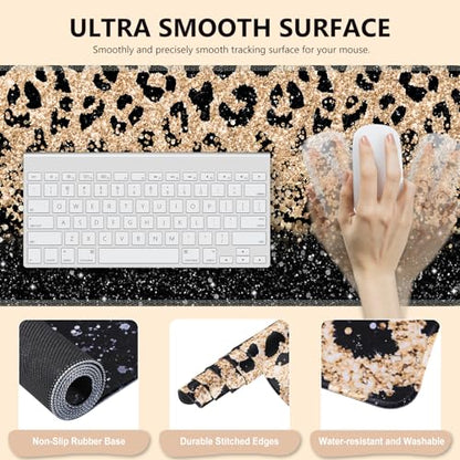 iLeadon Mouse Pad Set, Desk Mat + Mouse Pad with Wrist Rest + Keyboard Wrist Rest + Coaster, 4in1 Leopard Mouse and Keyboard Pad Set for Home Office, Black Gold Leopard - color: Black Gold Leopard
