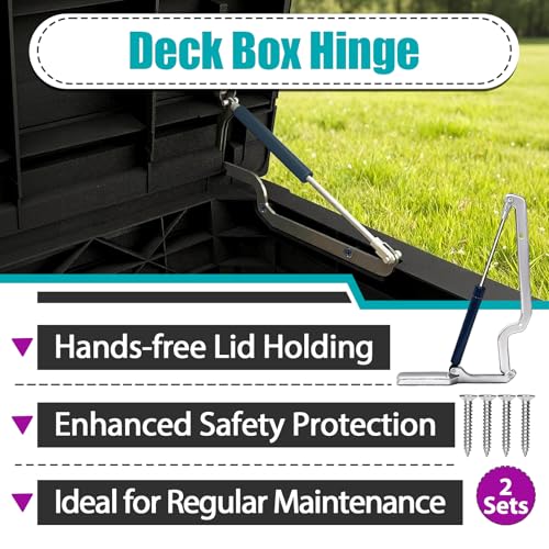 2 Sets Deck Box Hydraulic Hinge Compatible with Keter Deck Box | Fits Most Deck Box Models, Deck Box Hinge Replacement Parts, For Outdoor Storage Box Lid Repair, Include 8 Screws
