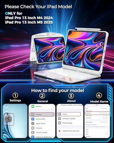 TSQQST Clear Wireless Keyboard Case for iPad Pro 13 Inch M5/M4 2025/2024 with Pencil Holder & Multi-Touch Trackpad, Visible PCB High-Tech Style, 3-Brightness & 7-Color Backlight, 360 Rotatable, White - color: Clear+White, size: Pro13 M5/M4