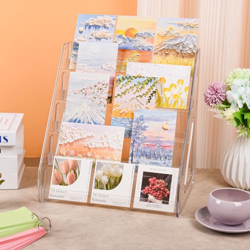 CELSOL Elevated 5 Tier Clear Acrylic Card Display Stand for Trading Cards, Sports Cards, Greeting Cards, Stickers – Slanted Holder for PSA Slabs, Vendors, Collectors & Retail (5 Tier 1 Pack)
