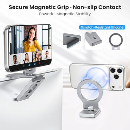 Itramax Continuity Camera Mount for iMac&Desktop Monitor,360° Adjustable iPhone Webcam Stand Holder with Metal Ring for MagSafe iPhone 17 17e/16/15/14/13/12/11/XR/XS,MacBook,Apple TV 4K,Studio Display - color: 360°Rotating-Gray