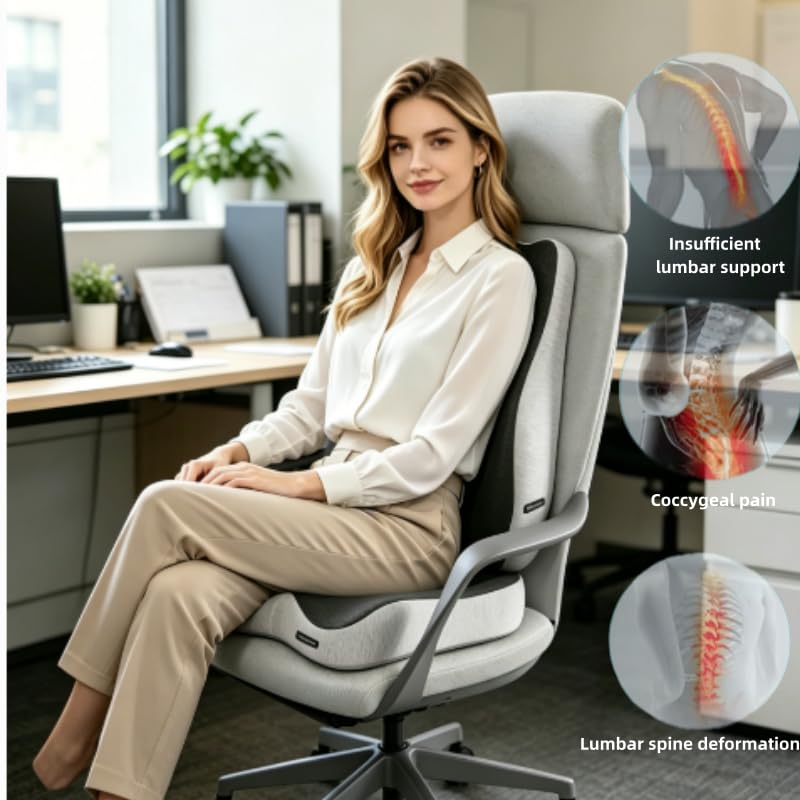 X Large Memory Foam Seat Cushion & Lumbar Support Pillow, Sciatica & Tailbone Pressure Relief Coccyx Cushion for Office Chair, Car, Wheelchair, Home - Dark Grey - color: Dark Gray