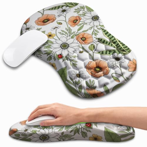 Ergonomic Mouse Pad with Wrist Rest, Memory Foam Wrist Support for Carpal Tunnel Pain Relief, Massage Design Mousepad and Non-Slip Base for Office and Gaming, 12x8 Inch, Floral - color: Floral