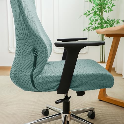 Ergonomic Office Chair Cover with Headrest Covers Green Jacquard Stretch Desk Chair and Headrest Slipcovers Washable - color: Jacqaurd L-green, size: Chair and Headrest Covers