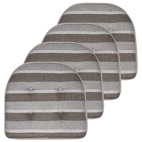 Sweet Home Collection Chair Cushion Memory Foam Pads Tufted Slip Non Skid Rubber Back U-Shaped 17" x 16" Seat Cover, 4 Count (Pack of 1), Bradford Silver/Brown - color: Bradford Silver/Brown, size: 4 Pack, style: Foam Pads