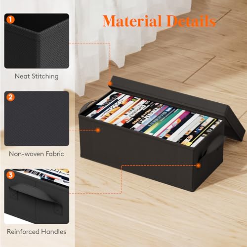 Lifewit DVD Storage Box, Stackable DVD Case Holder Organizer, Foldable DVDs Container with Lid, Handles, Media Organizer Bin 15.7" L x 7.9" W x 5.7" H Holds up to 100 PCS DVDs (25 Each), 4 Pack - size: For DVD(15.7"L x 7.9"W x 5.7"H)