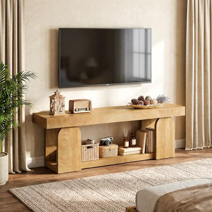 Tribesigns 63" TV Stand for 55/60/65/75-Inch TVs, Farmhouse Entertainment Center with Storage Shelves, Wooden TV Media Console for Living Room, Bedroom, Natural Wood