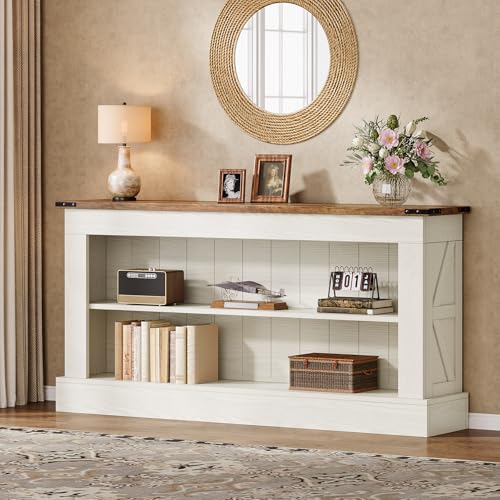 Tribesigns 63-Inch Long Console Table for Entryway, Narrow Long Entry Table with Shelves for Living Room, Farmhouse Sofa Console Behind Couch, for Foyer, Hallway, White and Brown - color: White and Brown