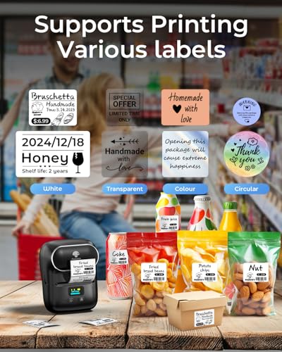 Phomemo M110 Label Makers - Barcode Label Printer Bluetooth Label Maker Portable Thermal Printer for Small Business, Address, Barcode, Logo, Clothing, Mailing, Sticker Printers for Phone & PC, Black - color: Black