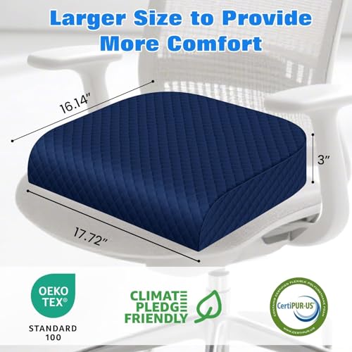 Seat Cushion for Office Chair, Memory Foam Chair Cushions, Car Seat Cushion for Long Sitting, Desk Chair Cushion for Pressure Relief, Non-Slip Bottom, Washable Cover, Large, Blue - color: Blue, size: Large