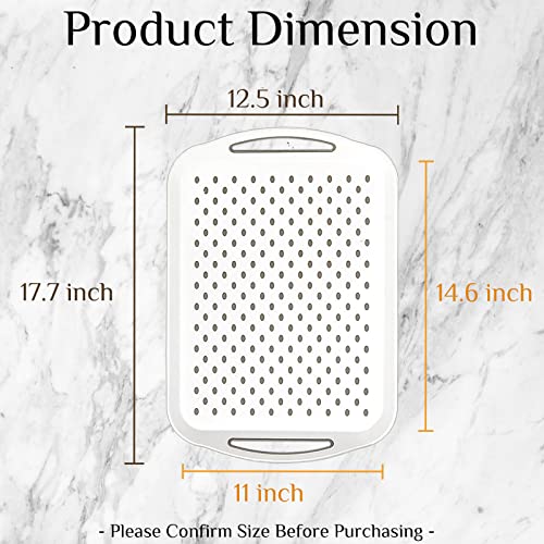 17.7" x 12.5" Anti-Slip Serving Trays with Handles, 3 Pcs X-Large Rectangular Food Serving Tray for Lap, Food Trays for Eating on Couch, Breakfast Tray, Reusable and Durable, White - color: White