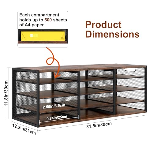 TQVAI 12 Compartments Desktop Literature Organizer, Metal Frame Paper Sorter with Handles, Heavy Duty Mailbox for Classroom and Office, Wood File Organizer for Document, Bill, Magazine, Antique Brown - color: Antique Brown, size: 31.5" W X 12.2" D X 11.81