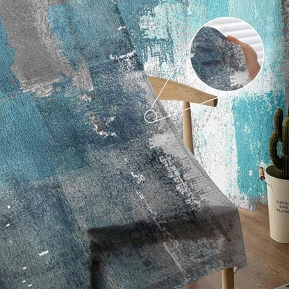 Turquoise Blue Grey Sheer Curtains 63 Inch Length 2 Panels Set for Living Room/Bedroom, Teal Abstract Art Painting Semi Curtain Sheers Drapes Rod Pocket Curtains Window Treatment Set - color: Abstract Painting, size: 52"W x 63"L (Pack of 2)