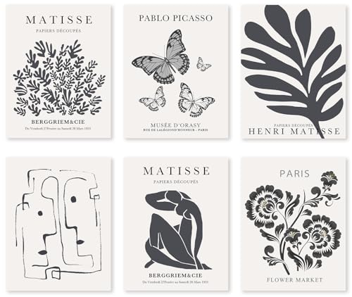 Crocothemis Abstract Matisse Wall Art Exhibition Posters, Vintage Art Boho Art Prints, Retro Room Decor for Aesthetic Bedroom Living room, Neutral grey wall art, Unframed, 11 x 14 Inch(Gray)-B07L - color: L Neutral grey, size: 11x14 in Unframed
