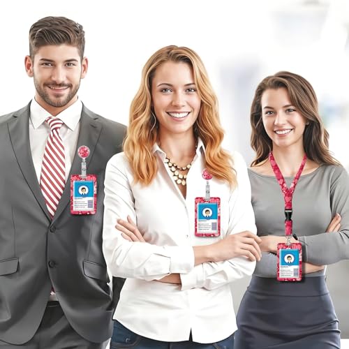 ID Badge Holder with Lanyard Fashionable ID Card Holders with Retractable Lanyards Soft Fiber Metal Clip Sturdy Buckle for Key Wallet Work Nurse Teacher (Different Hearts) - color: Different Hearts