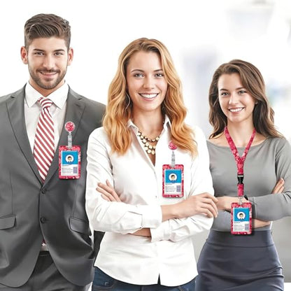 ID Badge Holder with Lanyard Fashionable ID Card Holders with Retractable Lanyards Soft Fiber Metal Clip Sturdy Buckle for Key Wallet Work Nurse Teacher (Different Hearts) - color: Different Hearts