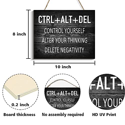 Artinme Inspirational Wall Decor for Office, CTRL+ALT+DEL Wood Signs Plaque, Black and White Artwork Office Wall Decoration & Home Wall Decor, 8 x 10 Inch