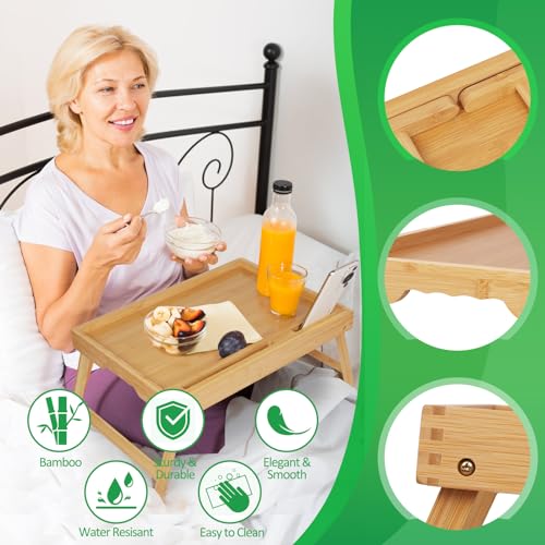 Artmeer Bed Tray Table with Folding Legs, Bamboo Breakfast Food Tray with Media Slot, Use As Platter, Laptop Desk, Snack, TV Tray Kitchen Serving Tray (Bamboo Extra-Large Size) - color: Bamboo, size: X-Large