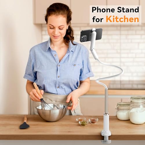 Gooseneck Phone Holder for Bed, Universal Cell Phone Stand with Clamp Mount, 900° Rotation Overhead Phone Mount with Flexible Long Arm for Bedside,Headboard,Desk (43.3 Inches Length) - size: 43.3 Inches Length