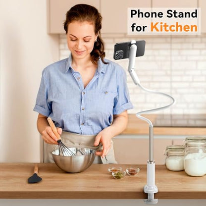 Gooseneck Phone Holder for Bed, Universal Cell Phone Stand with Clamp Mount, 900° Rotation Overhead Phone Mount with Flexible Long Arm for Bedside,Headboard,Desk (43.3 Inches Length) - size: 43.3 Inches Length