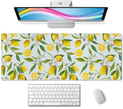 Lemon Gaming Mouse Pad, Extended Large Mouse Mat Desk Pad, Big Computer Keyboard Desk Pad, Stitched Edges Mousepad, 3mm Thick Long Non-Slip Rubber Base Mice Pad, 31.5 X 11.8 Inch - color: Lemon