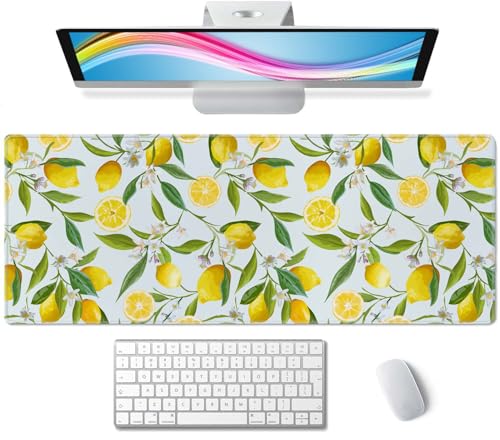 Lemon Gaming Mouse Pad, Extended Large Mouse Mat Desk Pad, Big Computer Keyboard Desk Pad, Stitched Edges Mousepad, 3mm Thick Long Non-Slip Rubber Base Mice Pad, 31.5 X 11.8 Inch - color: Lemon