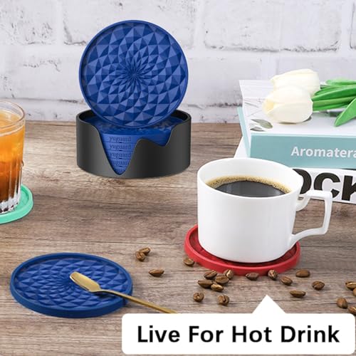 Coasters [6 Pack] with Holders Drink Silicone Coasters, Table Cup Mat, for Hot or Cold Drinks Thickened, Non-Slip, Non-Stick, Deep Tray Grey - color: Gray