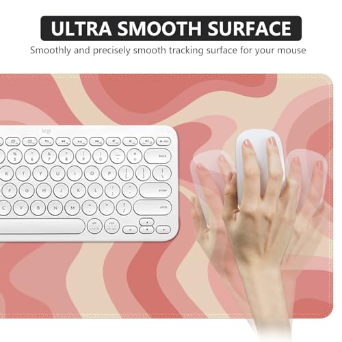 iCasso XXL Large Mouse Pad, Rubber Base Mousepad with Stitched Edges, Big Computer Mouse Mat for Office, Home, Fluid - color: Pink Topographic