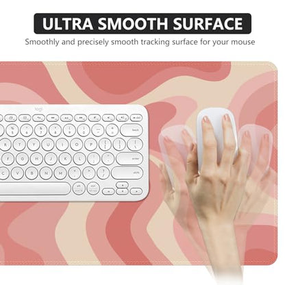 iCasso XXL Large Mouse Pad, Rubber Base Mousepad with Stitched Edges, Big Computer Mouse Mat for Office, Home, Fluid - color: Pink Topographic