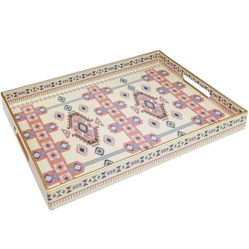 Spsyrine Serving Tray with Handles, Plastic Decorative Tray for Coffee Table, Living Room, Home Decor, 3040N - color: Multi N