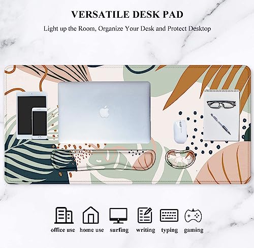 LATEEFAH Desk Mat, Mouse Pad with Wrist Rest, 4-in-1 Large Mouse Pads for Desk, Ergonomic Mouse Pad and Keyboard Wrist Rest Gaming Keyboard Mat for Office, Home - color: 4Pcs-Tropical Leaves