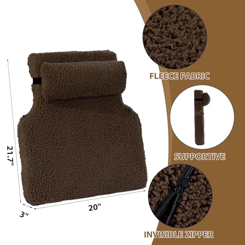 HOMBYS Sherpa Fleece Lumbar Support Pillow with Headrest for Recliner,Memory Foam Recliner Chair Cushion for Back Pain,Big High Back Support for Recliner with Chair Headrest for Elderly (Dark Coffee) - color: Dark Coffee