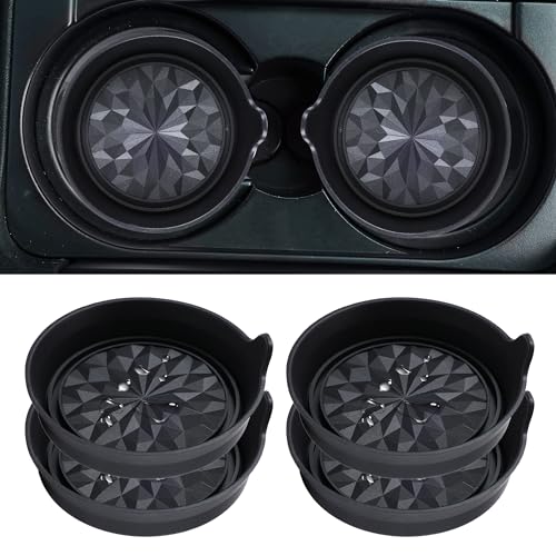 Amooca Car Cup Coaster Universal Automotive Waterproof Non-Slip Cup Holders Sift-Proof Spill Holder Car Interior Accessories 4 Pack Black Flower - color: Black Flower Solid, size: 4 Pack