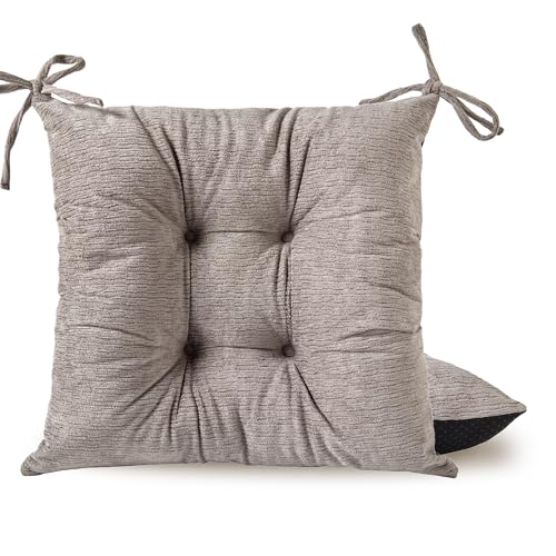 Chair Cushions for Dining Chairs, Seat Cushions for Kitchen Chairs | Chair Pads with Ties and Non Slip Backing (2, Light Taupe, 16.5 x 16.5 x 2 inches) - color: Light Taupe, size: 16.5 x 16.5 x 2 inches