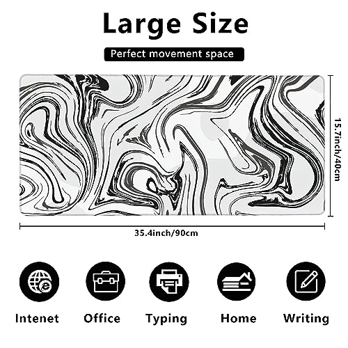 MIOAOSRT Desk Mat,Abstract Black and White Marbling Extended Gaming Mouse Pad,Large Non-Slip Rubber Base Mousepad with Stitched Edges,Waterproof Mouse Mat Desk Pad for Office Game Home 35.4x15.75 in - color: Black and White Marbling