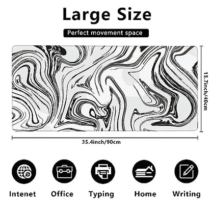 MIOAOSRT Desk Mat,Abstract Black and White Marbling Extended Gaming Mouse Pad,Large Non-Slip Rubber Base Mousepad with Stitched Edges,Waterproof Mouse Mat Desk Pad for Office Game Home 35.4x15.75 in - color: Black and White Marbling