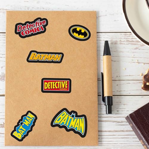 DC Comics Batman Logos Adhesive Vinyl Decals - Nostalgic Set of Batman Stickers for Car, Water Bottle or Laptop, 1 Pack (6 Count) - color: Black/Red