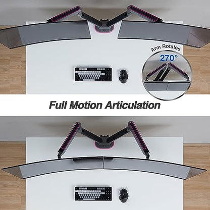 AVLT Dual 27”-43” RGB Gaming Monitor Arm Desk Mount Built-in 20 Lighting Modes Touch Button Control Fits Flat/Curved/Ultrawide Screen Height Swivel Tilt Rotation Adjustable Monitor Stand -Dark Gray - color: Dark Gray - Dual
