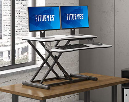 FITUEYES Height Adjustable Standing Desk 32” Wide Sit to Stand Converter Stand Up Desk Tabletop Workstation for Laptops Dual Monitor Riser White SD308003WW - color: White