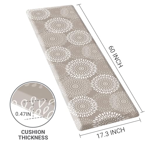 LuxStep Kitchen Mat Waterproof Kitchen Rugs for Floor Cushioned Anti-Fatigue Mat Non-Slip Standing Desk Mat Comfort Floor Mats for House Sink Office 17.3" x 60" Khaki - color: Khaki, size: 60"L x 17.3"W x 0.5"Th