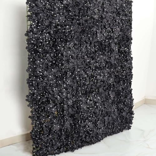 Efavormart Black UV Protected Hydrangea Flower Wall Mat Backdrop 4 Artificial Panels - 11 Sq ft. - color: Black