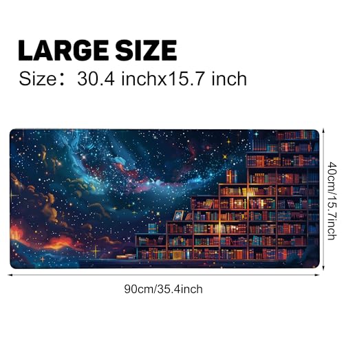 Cosmic Library Floating Amidst The Stars Gaming Mouse Pad 35.4 x 15.7 Inches with Non-Slip Rubber Base, Smooth Cloth Surface Desk Keyboard Mat for Computer, PC, Laptop, Desktop - color: Cosmic Library Floating Amidst The Stars