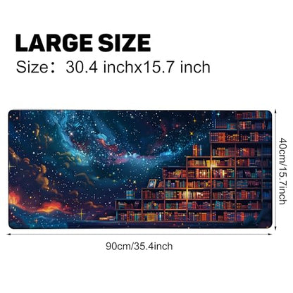 Cosmic Library Floating Amidst The Stars Gaming Mouse Pad 35.4 x 15.7 Inches with Non-Slip Rubber Base, Smooth Cloth Surface Desk Keyboard Mat for Computer, PC, Laptop, Desktop - color: Cosmic Library Floating Amidst The Stars