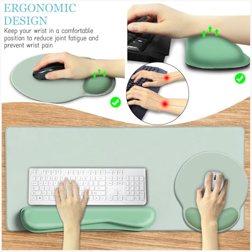 LIMKRIAN Sage Green Mouse Pad Set, Complete XXL Desk Mat with Ergonomic Keyboard Support & Coaster, Featuring Mouse Pad with Gel Wrist Rest for Pain Relief, Home Office Gaming Accessories Gift - color: XXL-01Sage Green